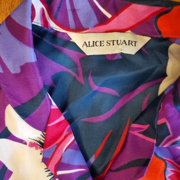 Womens vintage Tropical Hawaiian style 80s purple red blouse medium - Picture 3 of 6